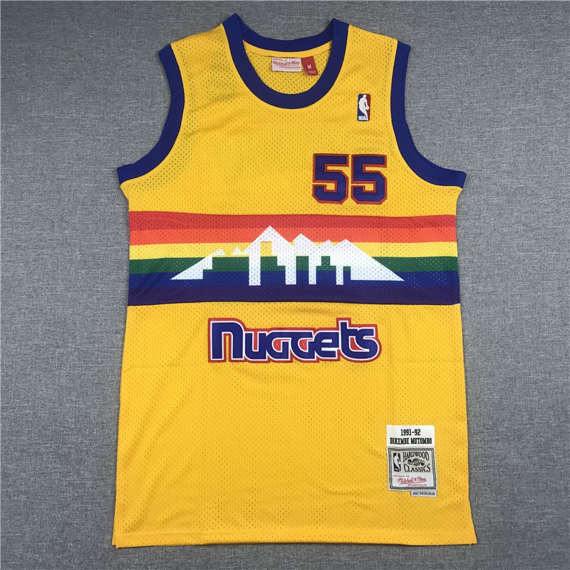 Men Denver Nuggets #55 Mutombo Yellow Best mesh 2021 NBA Jersey
